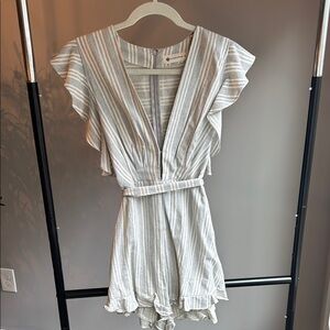Striped Ruffle Sleeve Romper